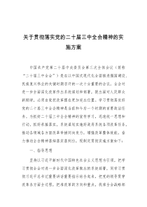 关于贯彻落实党的二十届三中全会精神的实施方案