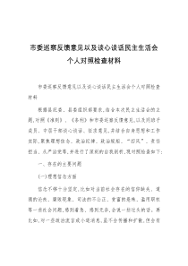 市委巡察反馈意见以及谈心谈话民主生活会个人对照检查材料