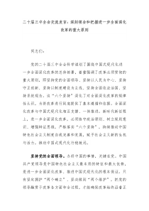 二十届三中全会交流发言深刻领会和把握进一步全面深化改革的重大原则