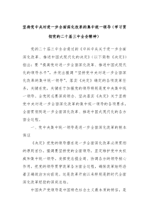 坚持党中央对进一步全面深化改革的集中统一领导学习贯彻党的二十届三中全会精神