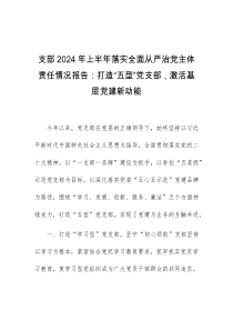 支部2024年上半年落实全面从严治党主体责任情况报告打造五型党支部激活基层党建新动能