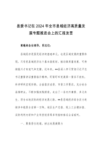 县委书记在2024年全市县域经济高质量发展专题推进会上的汇报发言