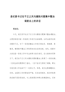 县纪委书记在不正之风与腐败问题集中整治调度会上的讲话