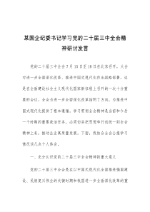 (领导发言)某国企纪委书记学习党的二十届三中全会精神研讨发言