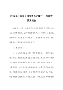 (发言材料)2024年上半年乡镇党委书记履行一岗双责情况报告