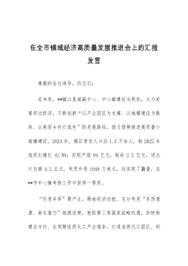 (领导发言)在全市镇域经济高质量发展推进会上的汇报发言