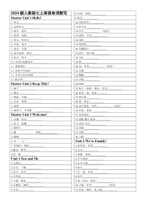 2024秋人教版七上【新教材完结】2024新人教版七上单词短语默写158页（可直接打印）