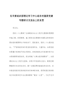 (领导发言)在市委组织部理论学习中心组农村基层党建专题研讨交流会上的发言