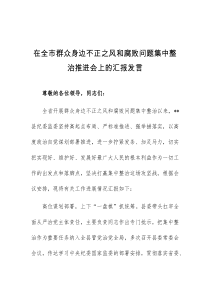 (领导发言)在全市群众身边不正之风和腐败问题集中整治推进会上的汇报发言