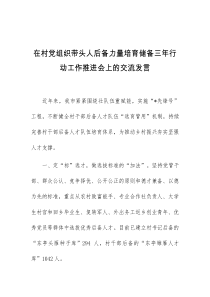 (领导发言)在村党组织带头人后备力量培育储备三年行动工作推进会上的交流发言