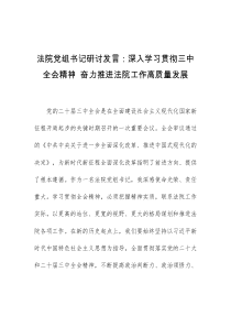 (领导发言)法院党组书记研讨发言深入学习贯彻三中全会精神奋力推进法院工作高质量发展