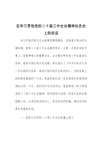 (讲话材料)在学习贯彻党的二十届三中全会精神动员会上的讲话