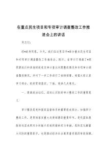 (优秀)在重点民生项目和专项审计调查整改工作推进会上的讲话