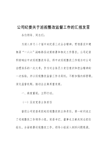 (精彩发言)公司纪委关于巡视整改监督工作的汇报发言