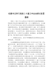 (干部发言)纪委书记学习党的二十届三中全会研讨发言提纲