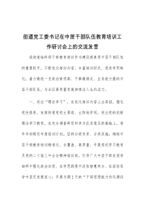 (办公)街道党工委书记在中层干部队伍教育培训工作研讨会上的交流发言