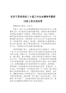 (领导发言)在学习贯彻党的二十届三中全会精神专题研讨班上的交流发言