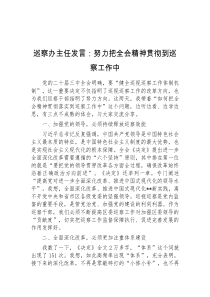 (领导发言)巡察办主任发言努力把全会精神贯彻到巡察工作中