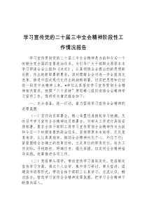 学习宣传党的二十届三中全会精神阶段性工作情况报告