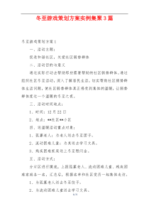 冬至游戏策划方案实例集聚3篇