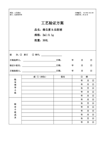 2ml01g维生素B1注射液工艺验证方案