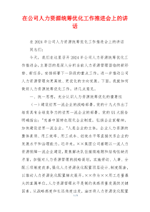 在公司人力资源统筹优化工作推进会上的讲话