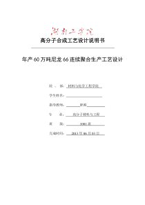 尼龙-66的连续聚合生产工艺流程课程设计