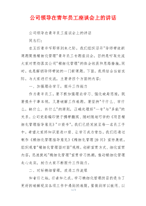 (领导讲话)公司领导在青年员工座谈会上的讲话