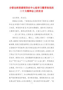 分管自然资源领导在中心组学习暨贯彻党的二十大精神会上的发言