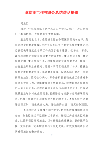 稳就业工作推进会总结讲话提纲