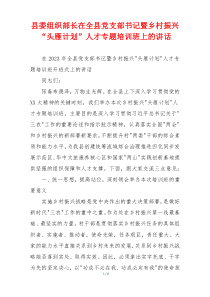 县委组织部长在全县党支部书记暨乡村振兴“头雁计划”人才专题培训班上的讲话