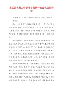 在区委农村工作领导小组第一次会议上的讲话