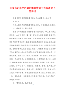 区委书记在全区烟花爆竹禁放工作部署会上的讲话