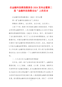 在金融科技燃指数报告2024发布会暨第二届“金融科技指数论坛”上的发言