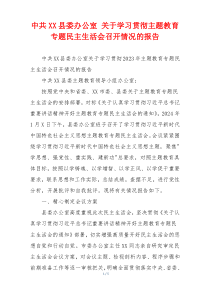 中共XX县委办公室 关于学习贯彻主题教育专题民主生活会召开情况的报告