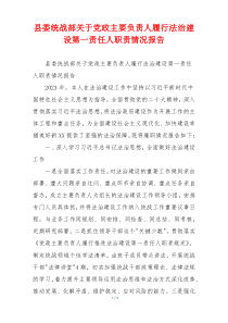 县委统战部关于党政主要负责人履行法治建设第一责任人职责情况报告