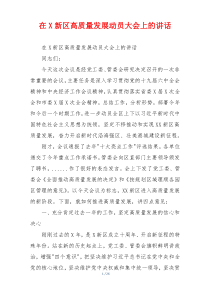 在X新区高质量发展动员大会上的讲话