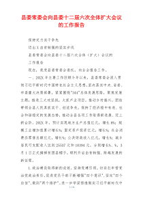 县委常委会向县委十二届六次全体扩大会议的工作报告