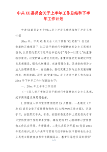 中共XX委员会关于上半年工作总结和下半年工作计划