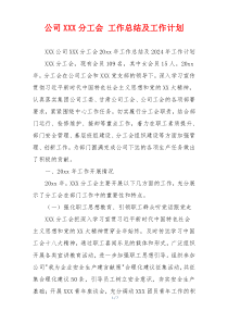 公司XXX分工会 工作总结及工作计划