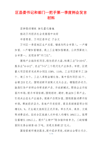 区县委书记和部门一把手第一季度例会发言材料