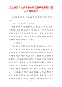 县监察委员会关于整治群众反映强烈的问题工作情况报告