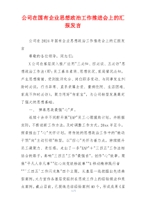 公司在国有企业思想政治工作推进会上的汇报发言