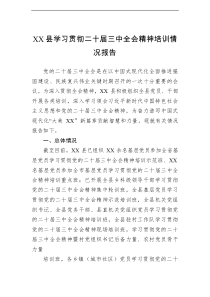 县学习贯彻二十届三中全会精神培训情况报告