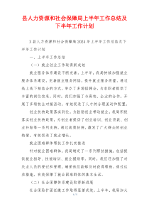 县人力资源和社会保障局上半年工作总结及下半年工作计划