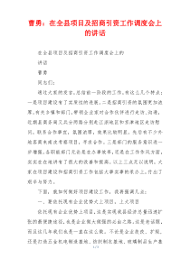 曹勇：在全县项目及招商引资工作调度会上的讲话