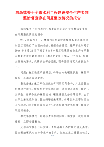 泗沥镇关于全市水利工程建设安全生产专项整治督查存在问题整改情况的报告