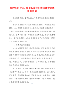 国企党委书记、董事长度述职述效述责述廉报告范例