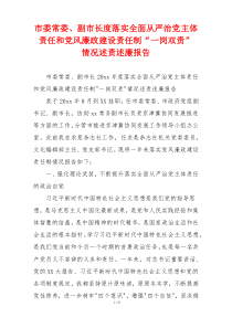 市委常委、副市长度落实全面从严治党主体责任和党风廉政建设责任制“一岗双责”  情况述责述廉报告