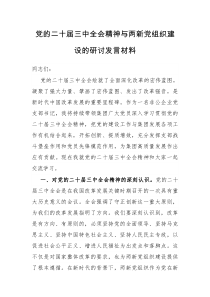 党的二十届三中全会精神与两新党组织建设的研讨发言材料